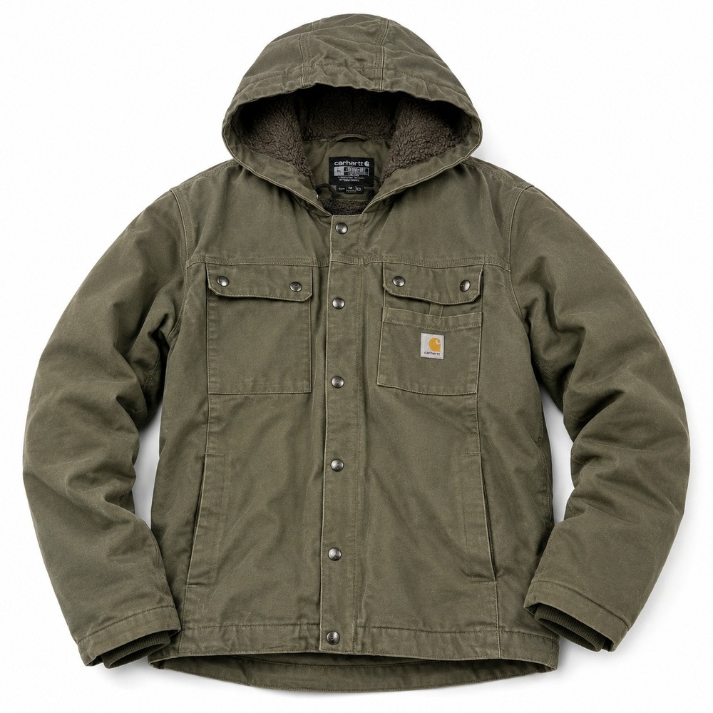 Carhartt Relaxed Fit Sherpa Lined Utility Jacket Moss Green Duck Canvas Mens L